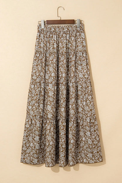 Floral Print Tiered Maxi Skirt