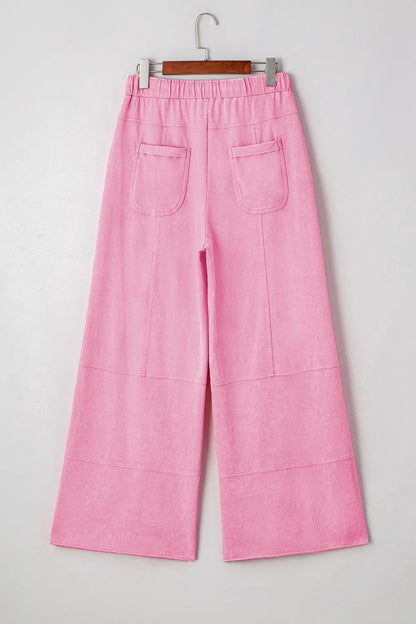 Mineral Wash Exposed Seam Drawstring High Waist Wide Leg Cargo Pants