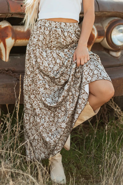 Floral Print Tiered Maxi Skirt