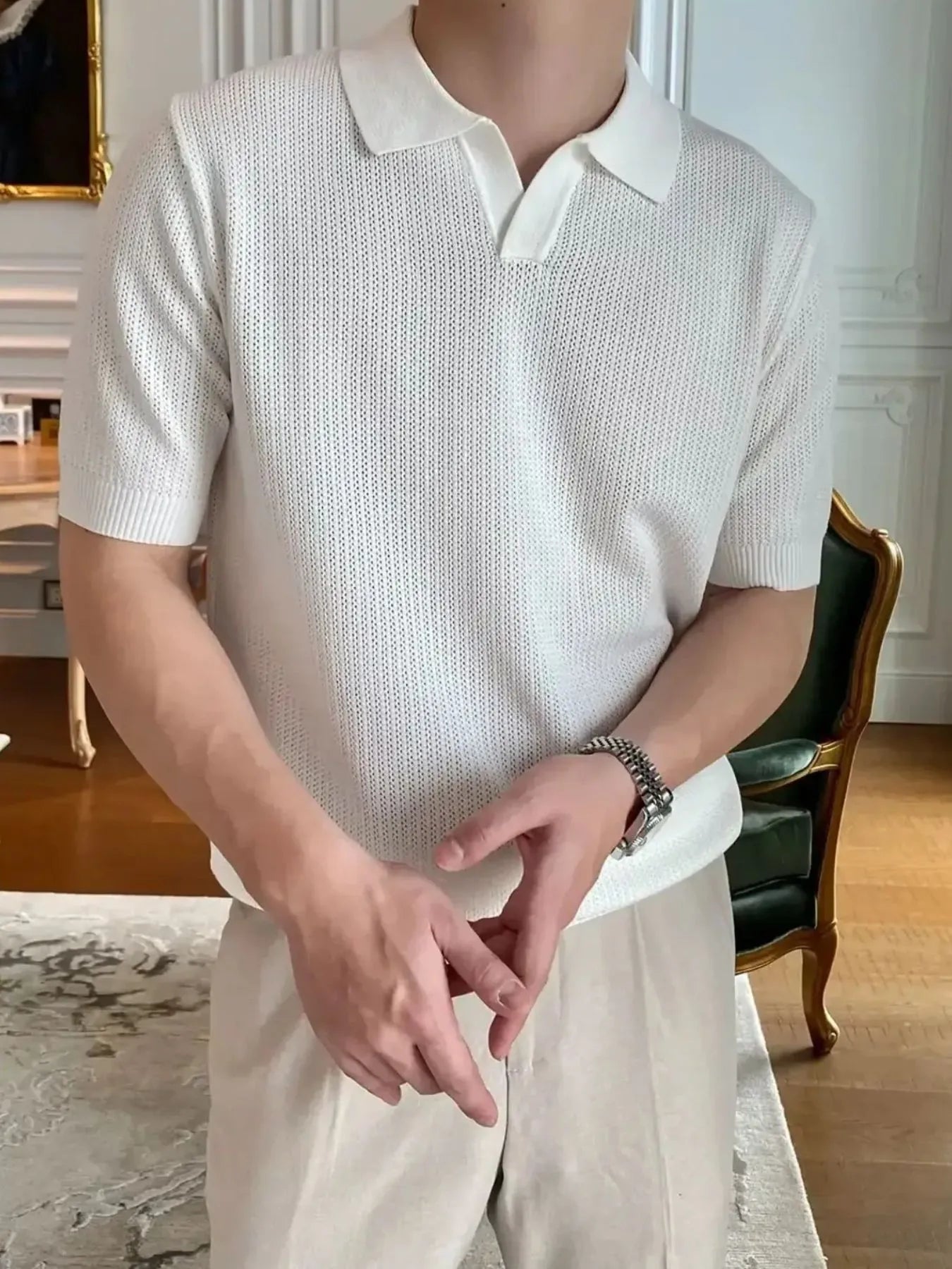 Men's Plus Size Textured Short Sleeve Polo