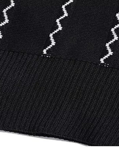 Men's Full Size Zigzag Striped Knit Polo Plus Size