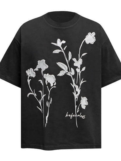 Men's Flower Pearl Detail Oversized Short Sleeve T-Shirt