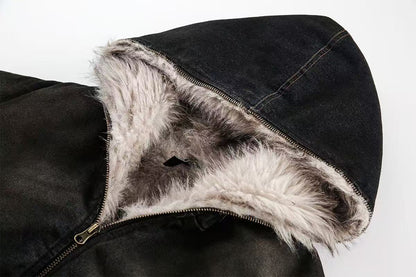 Vintage Washed Sherpa-Lined Denim Jacket