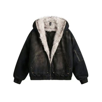 Vintage Washed Sherpa-Lined Denim Jacket