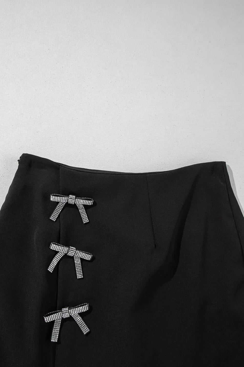 Rhinestone Bow Wrap High Waist Mini Skirt