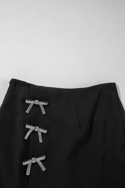 Rhinestone Bow Wrap High Waist Mini Skirt