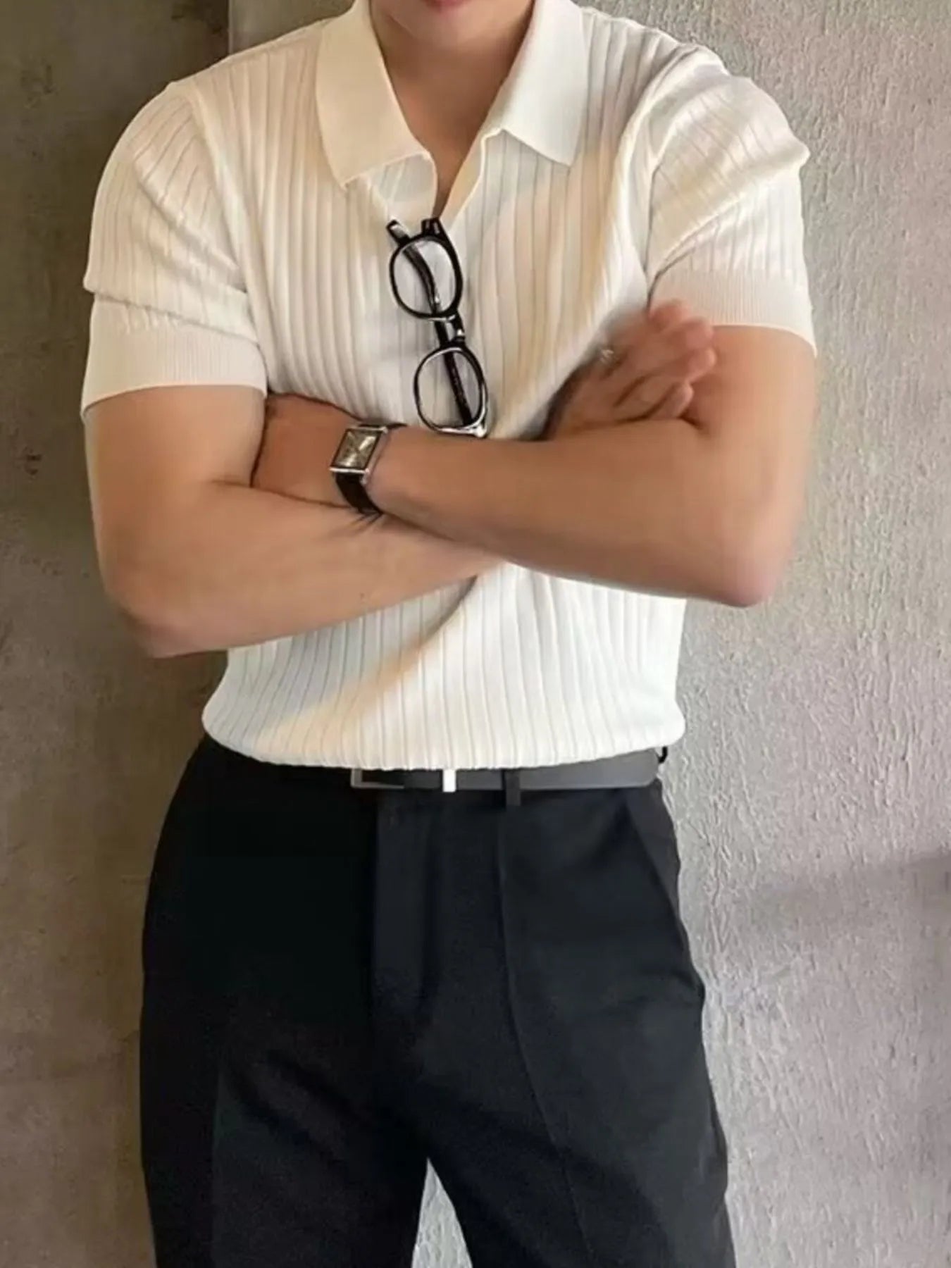 Men's Full Size Ribbed Short Sleeve Knit Polo Plus Size