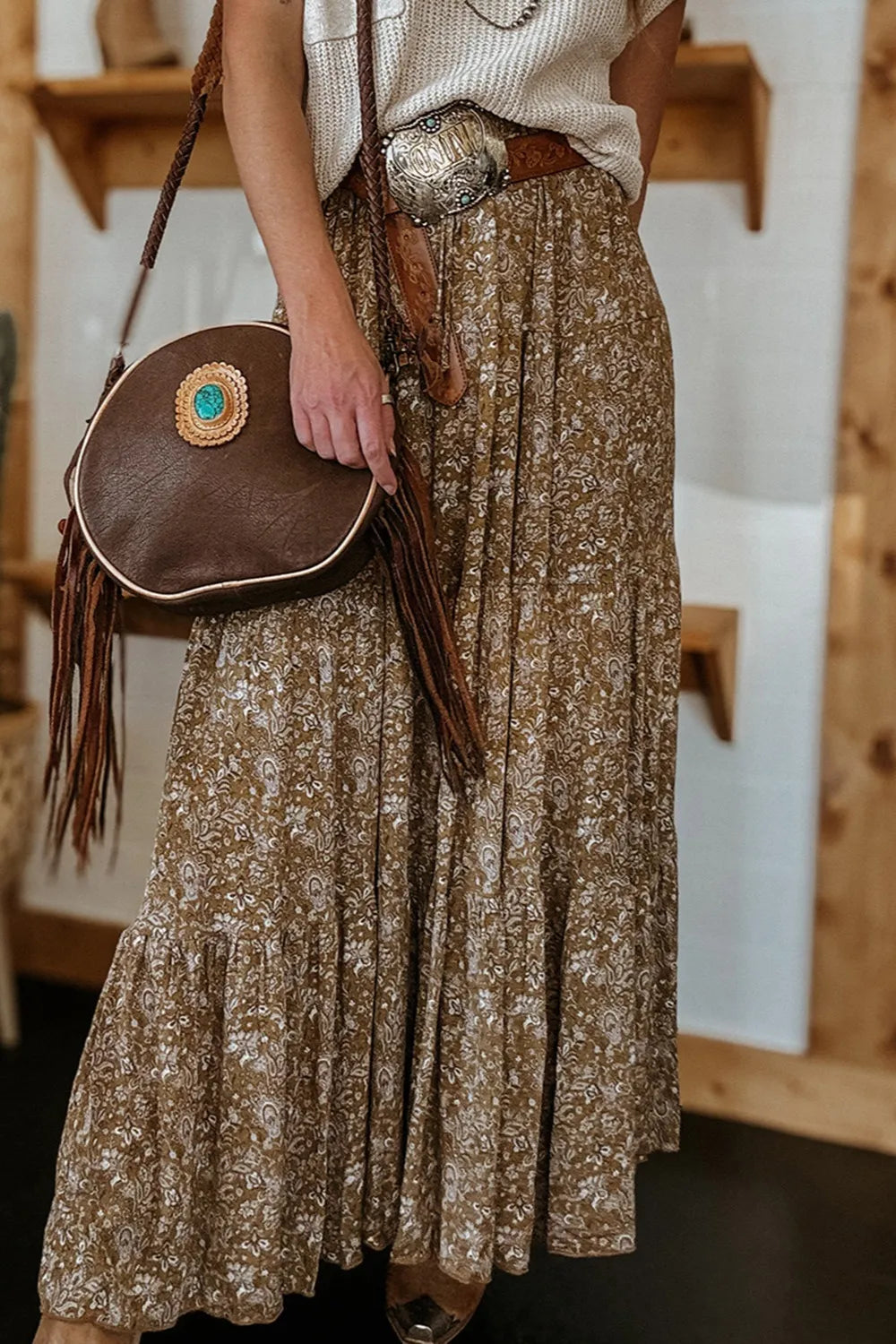 Floral Print Tiered Maxi Skirt