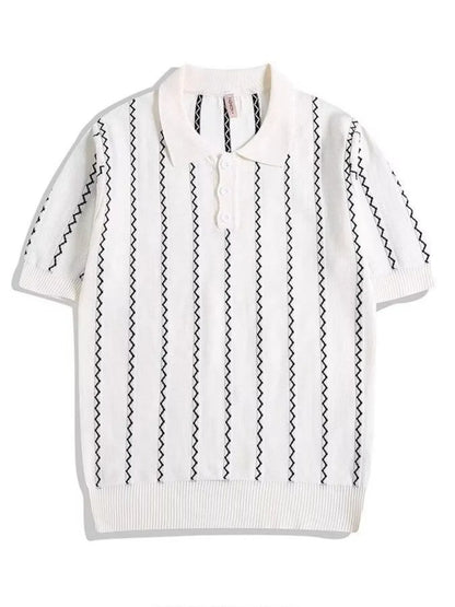 Men's Full Size Zigzag Striped Knit Polo Plus Size