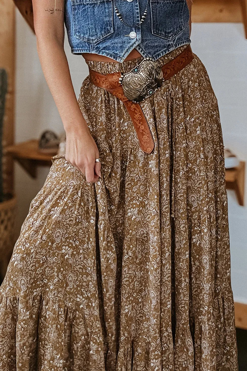 Floral Print Tiered Maxi Skirt