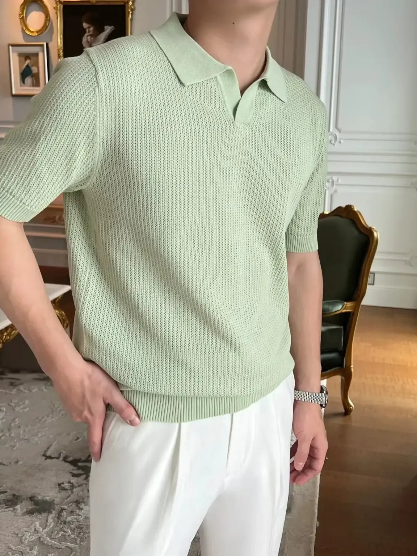 Men's Plus Size Textured Short Sleeve Polo