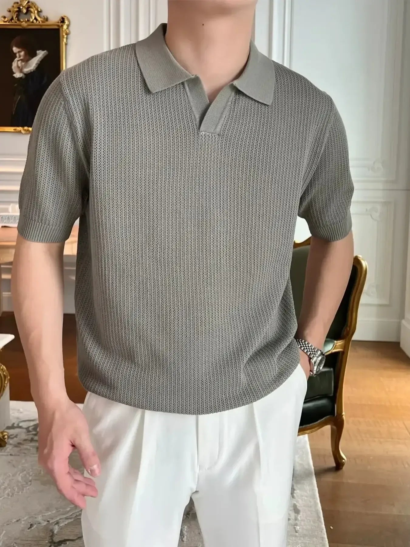 Men's Plus Size Textured Short Sleeve Polo