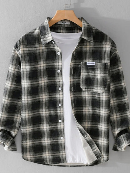 Men's Plus Size Plaid Button Up Long Sleeve Shirt