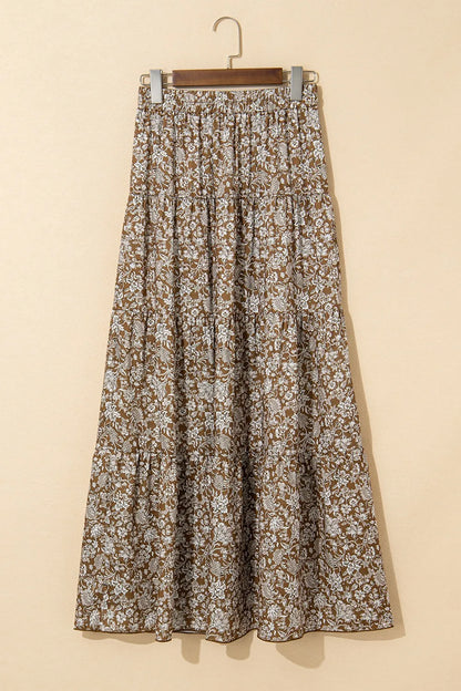 Floral Print Tiered Maxi Skirt