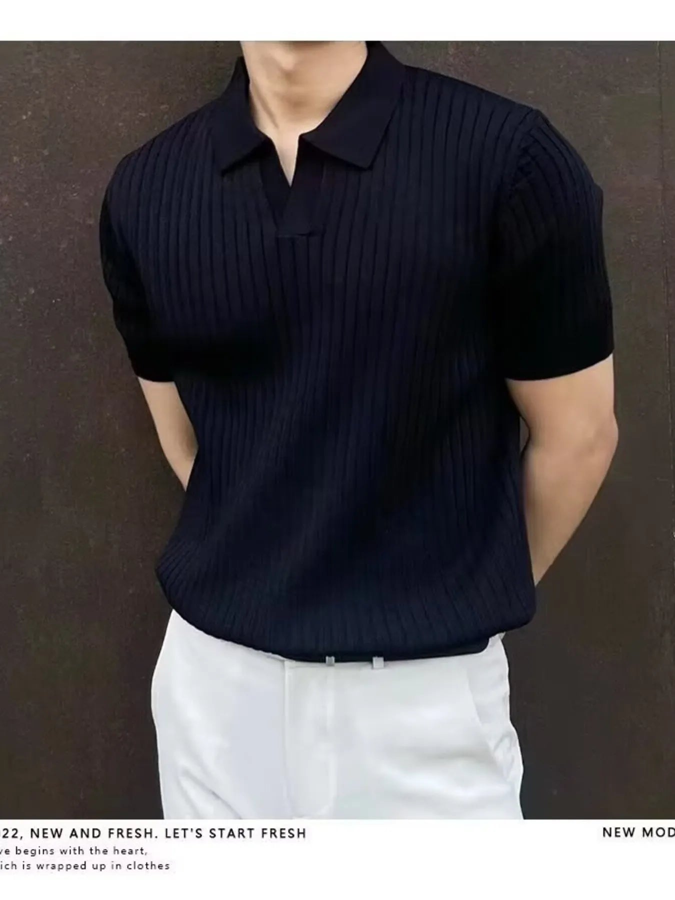 Men's Full Size Ribbed Short Sleeve Knit Polo Plus Size