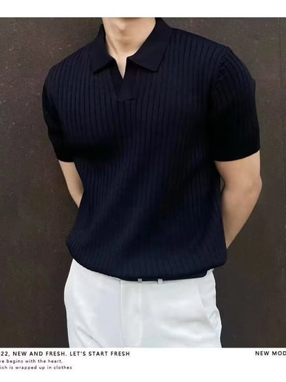 Men's Full Size Ribbed Short Sleeve Knit Polo Plus Size