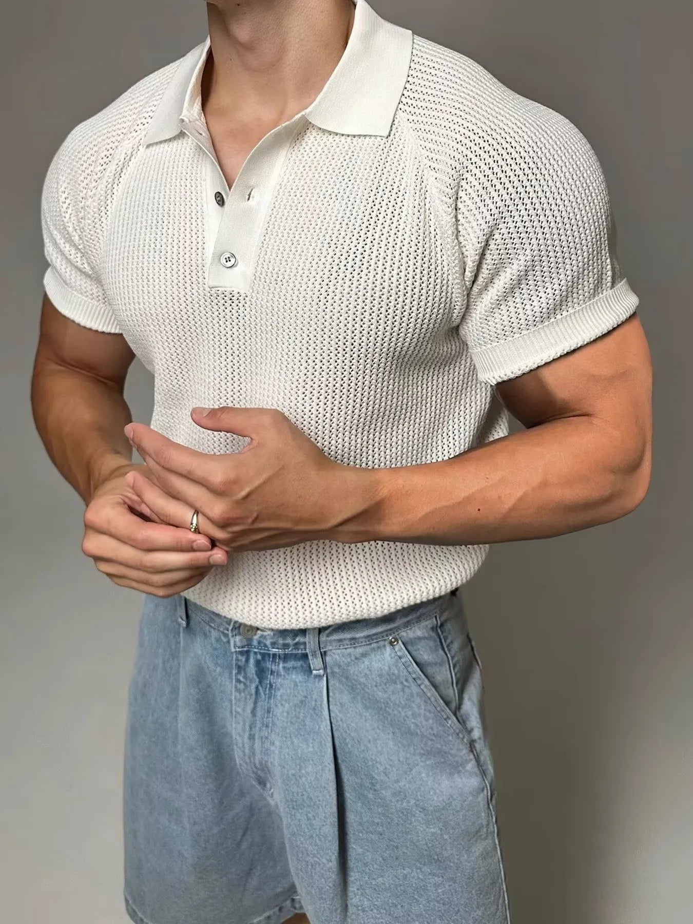 HARBOR WAFFLE-KNIT RAGLAN POLO