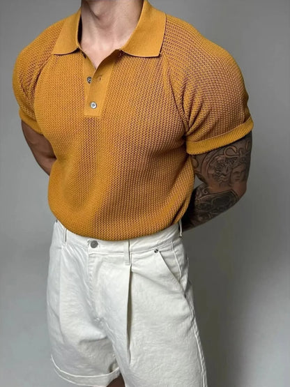 HARBOR WAFFLE-KNIT RAGLAN POLO