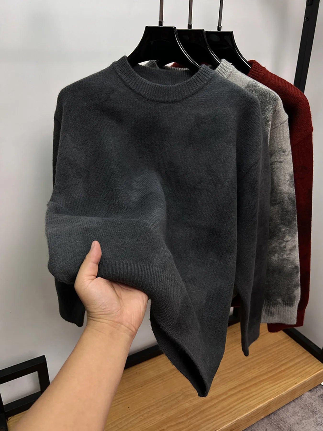 Men's Plus Size Ribbed Hem Round Neck Sweater