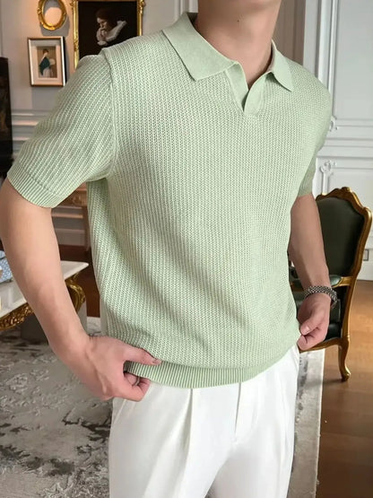 Men's Plus Size Textured Short Sleeve Polo
