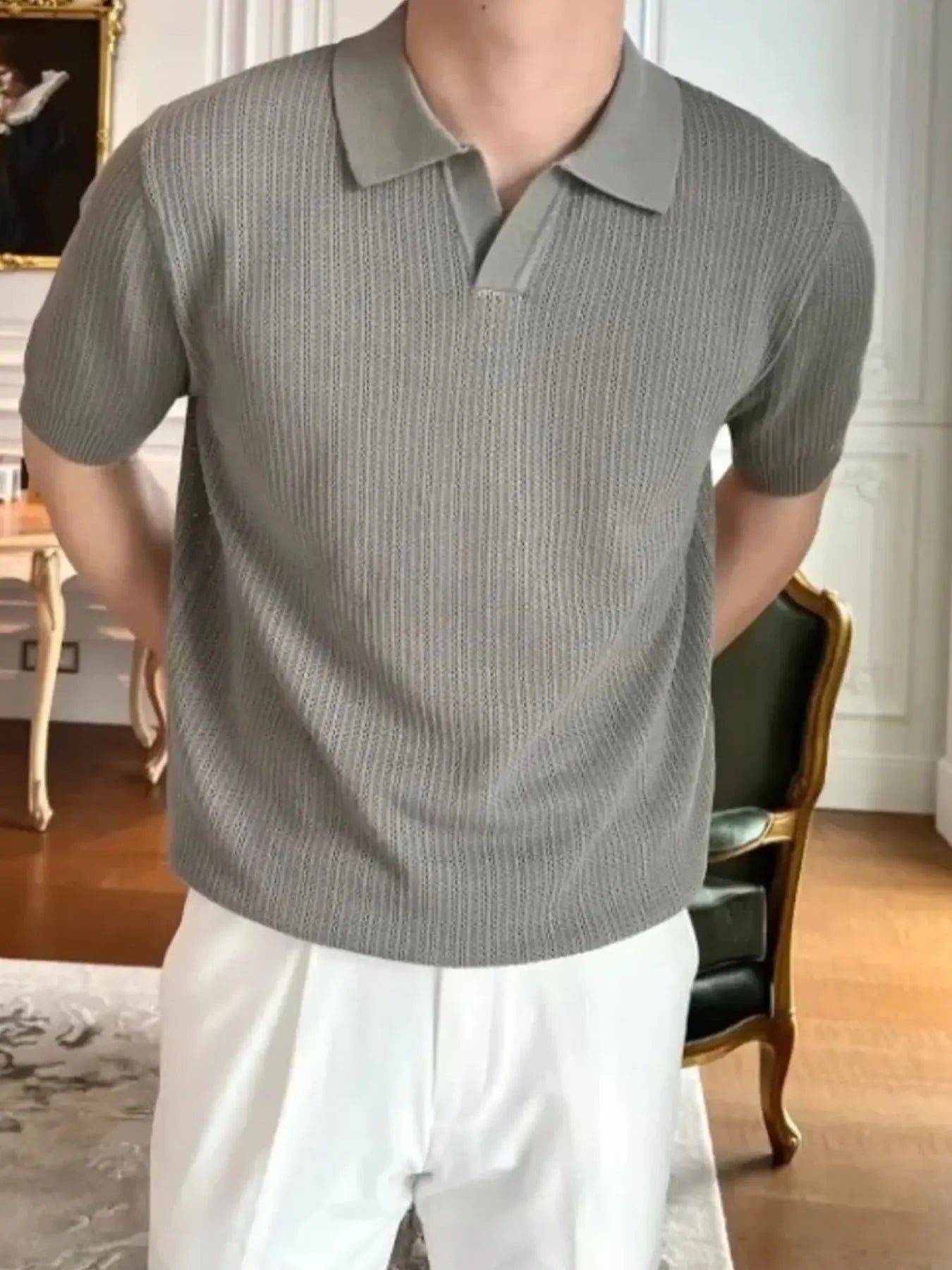 Men's Plus Size Textured Short Sleeve Polo