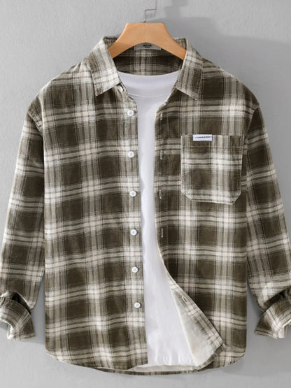 Men's Plus Size Plaid Button Up Long Sleeve Shirt