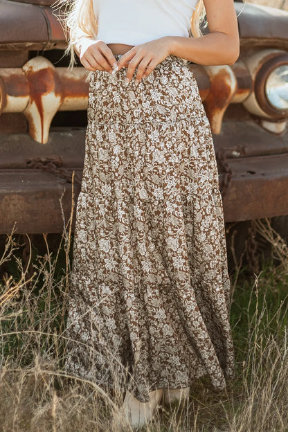 Floral Print Tiered Maxi Skirt
