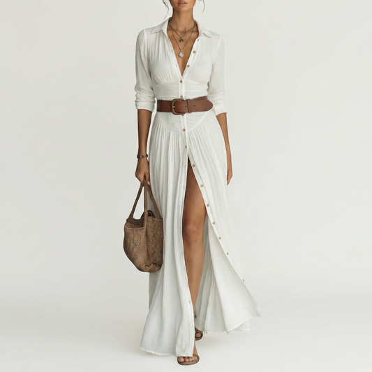 ALESSIA | PLEATED LINEN MAXI DRESS