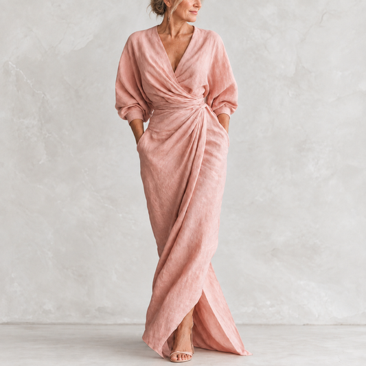 Aquilina | Soft Pink Wrap-Front Maxi Dress